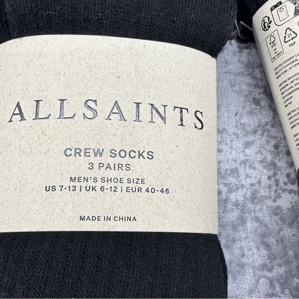 All Saints Classic Black Crew Socks - 2 packs- 3 in each pack (6 total) - Picture 3 of 4